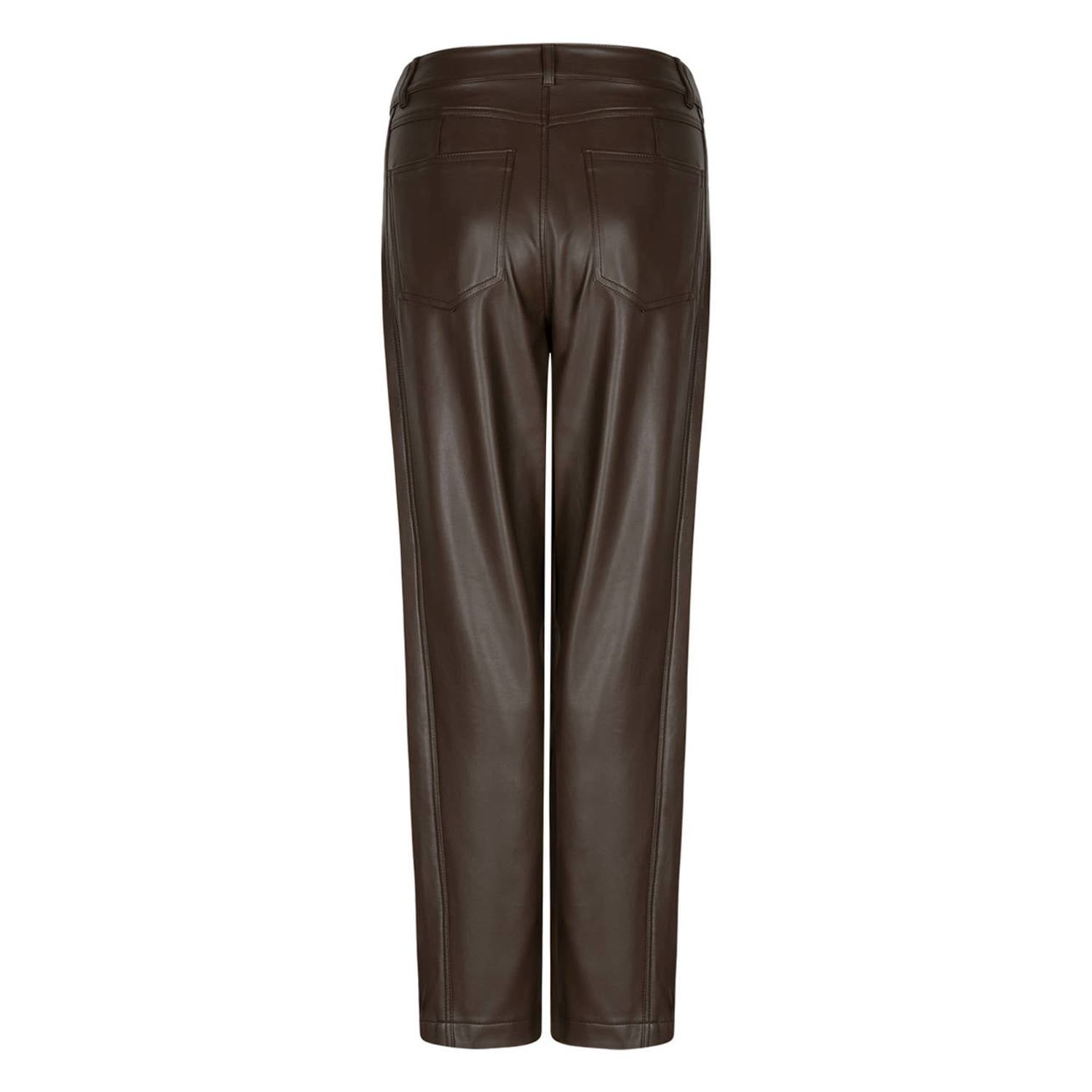 Red Button imitatieleren regular fit pantalon donkerbruin