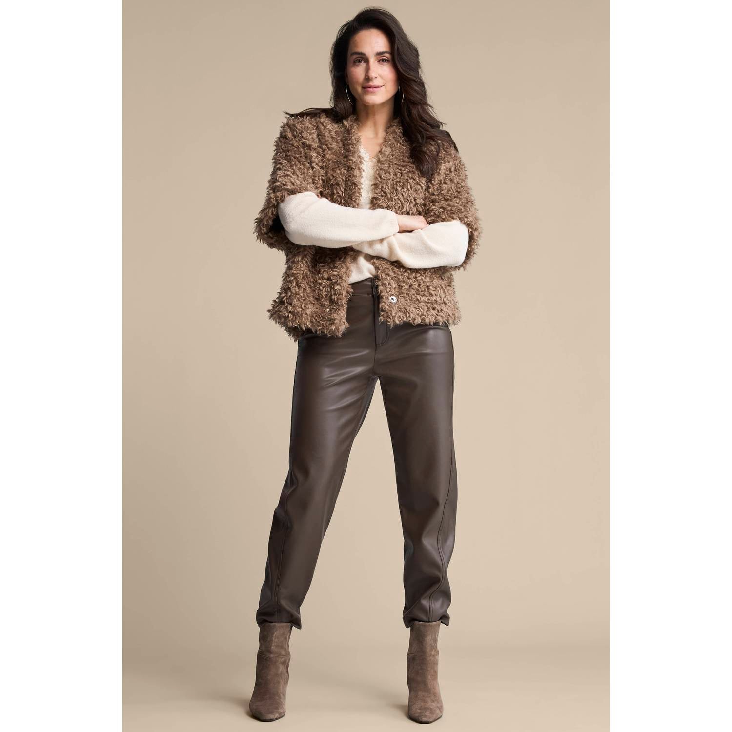 Red Button imitatieleren regular fit pantalon donkerbruin