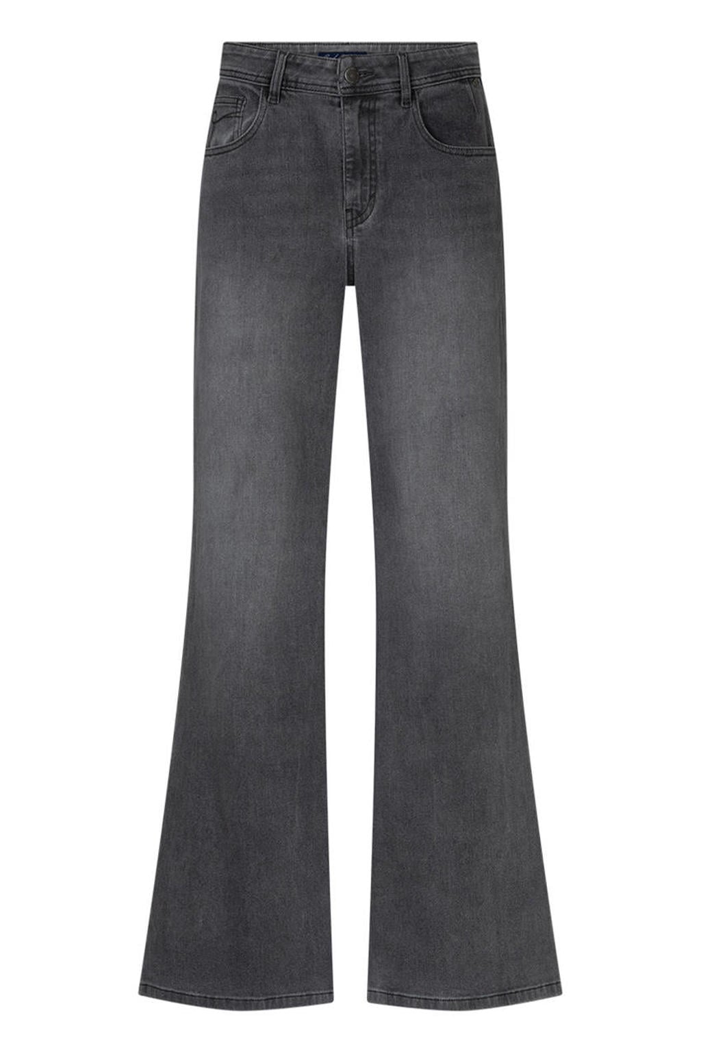 Grey denim dames Red Button flared jeans van stretchdenim met high waist, rits- en knoopsluiting en effen
