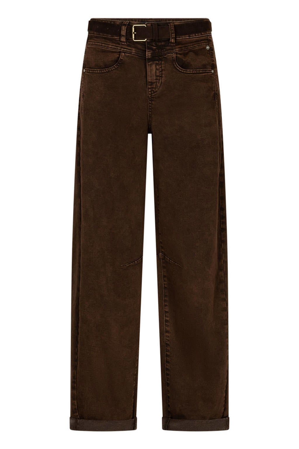 Bruine dames Red Button barrel jeans van katoen met high waist, rits- en knoopsluiting en effen