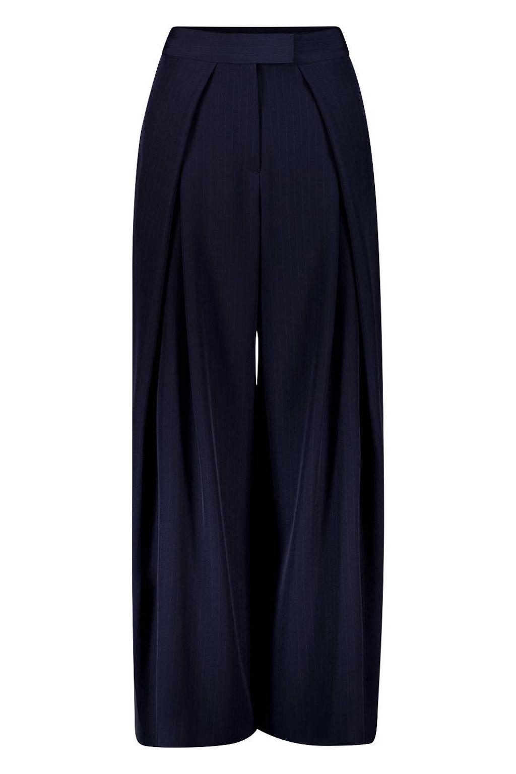 Blauwe dames gardeur wide leg broek met rits- en haaksluiting en effen