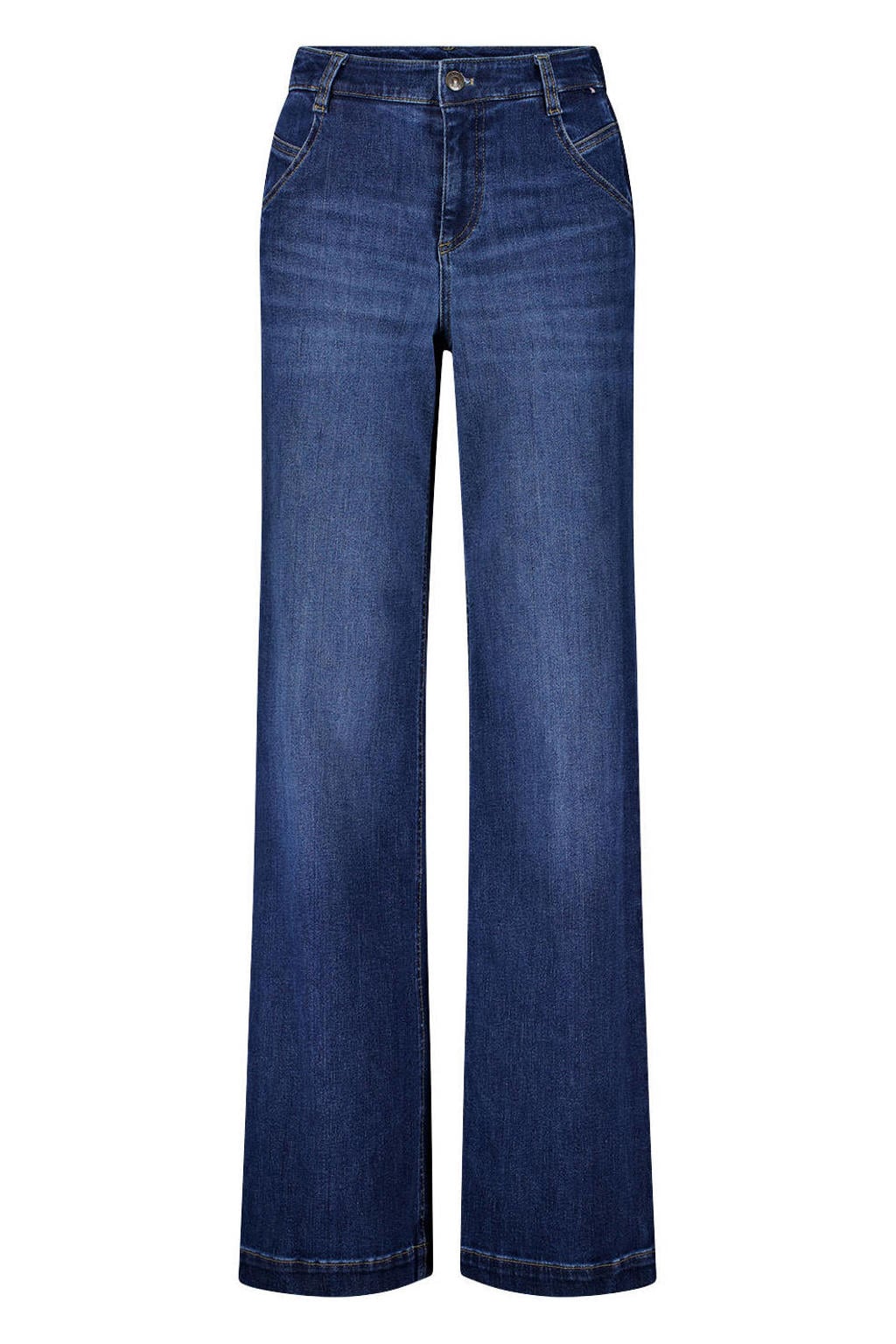 Dark blue denim dames gardeur wide leg broek van denim met ritssluiting en effen