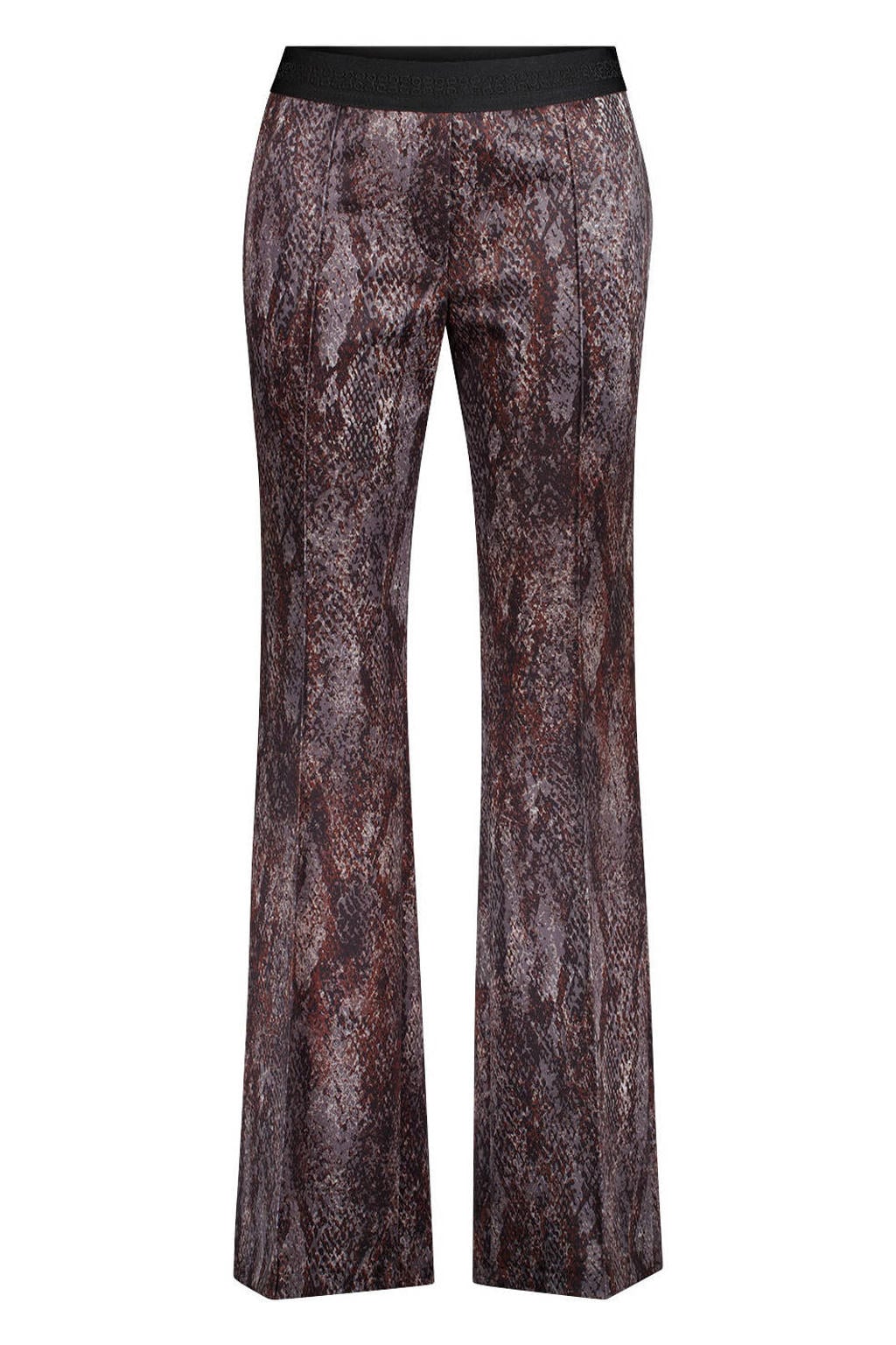 Grijze dames gardeur broek van polyester met flared pijpen, regular waist, elastische tailleband en dierenprint