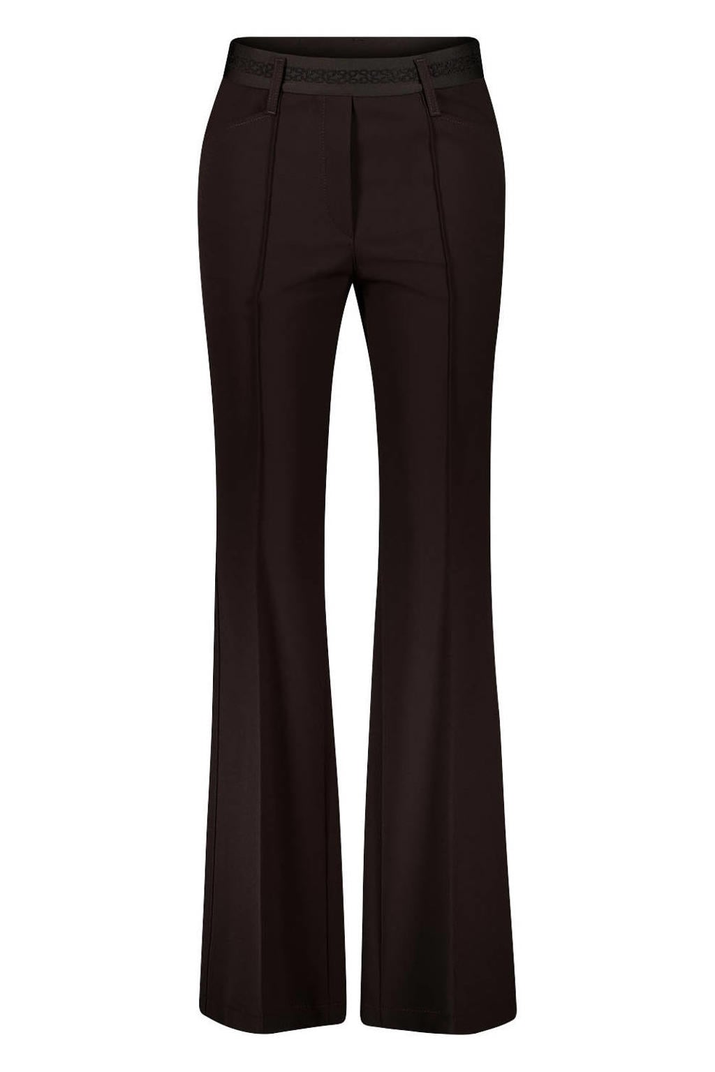 Bruine dames gardeur flared broek van polyamide met regular waist, elastische tailleband en effen