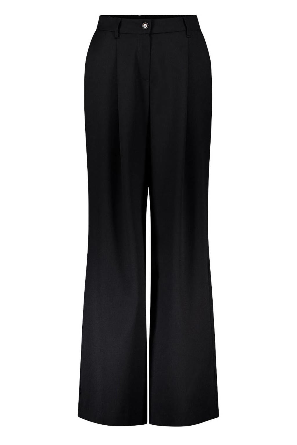 Zwarte dames gardeur wide leg broek met rits- en knoopsluiting en effen