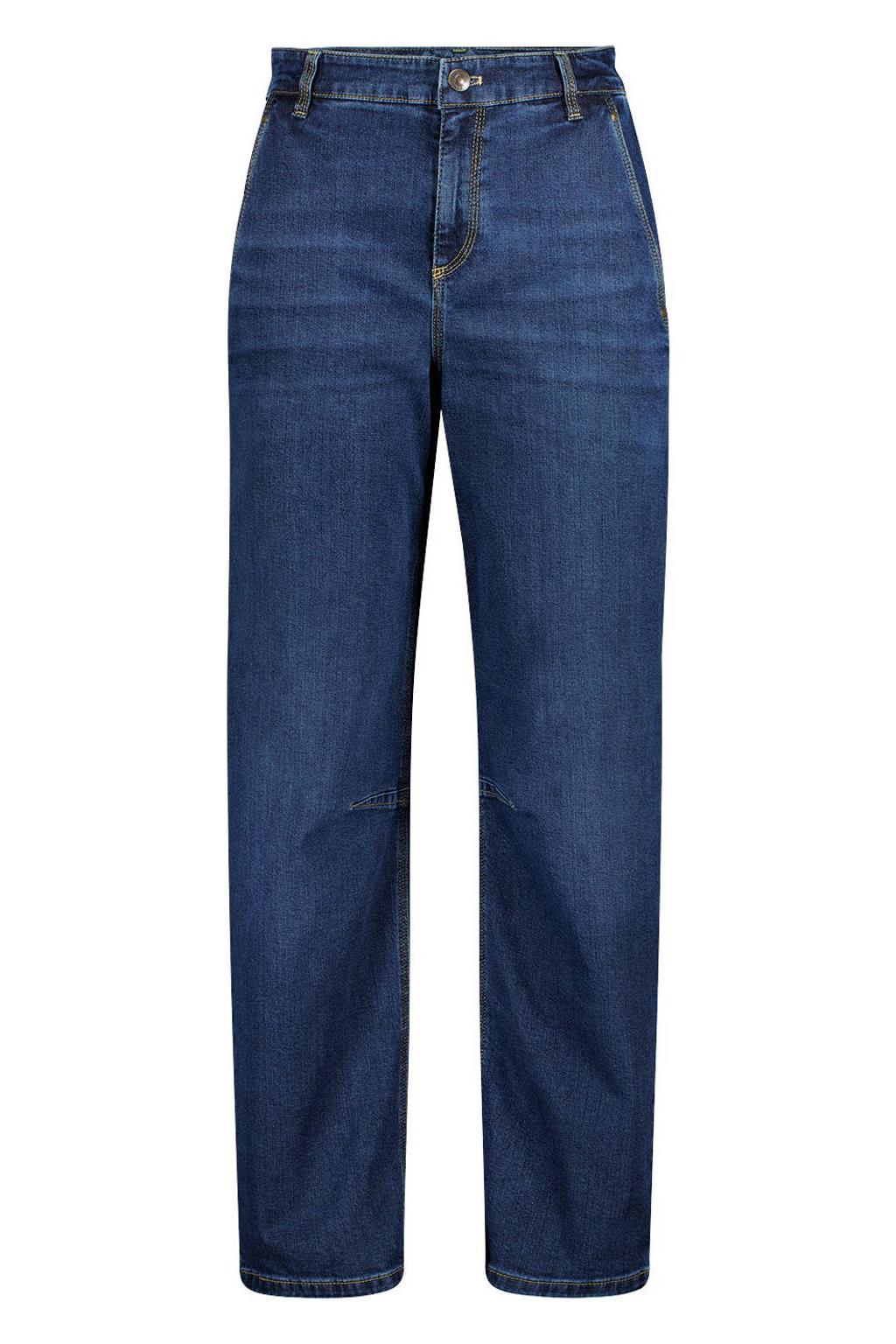 Dark blue denim dames gardeur barrel jeans van denim met regular waist, rits- en knoopsluiting en effen
