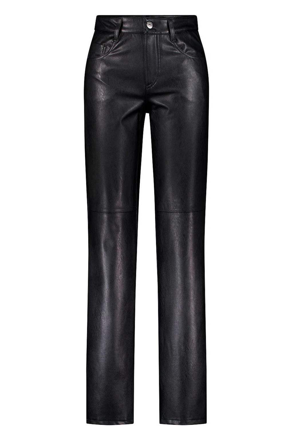 dames gardeur imitatieleren straight leg broek met rits- en knoopsluiting