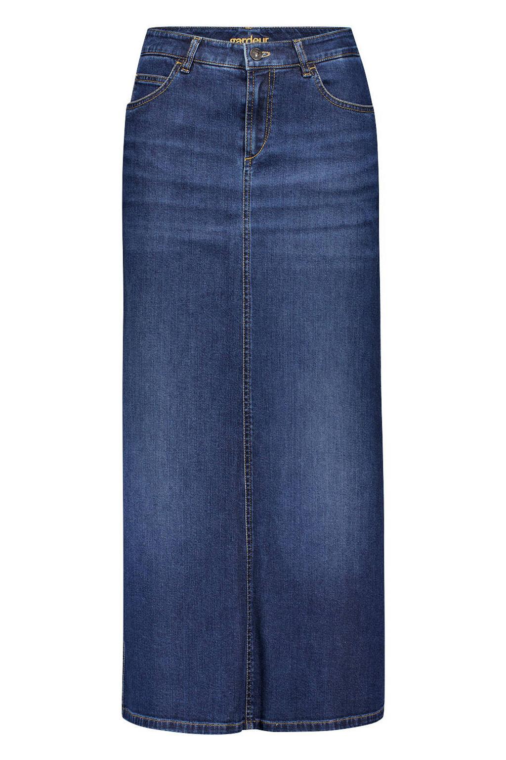 Medium blue denim dames gardeur spijkerrok met split middelblauw gemaakt van denim
