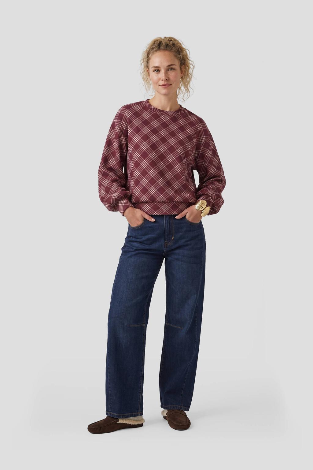 Multi, bordeaux en roze dames Anytime sweater van polyester met effen, lange mouwen en ronde hals