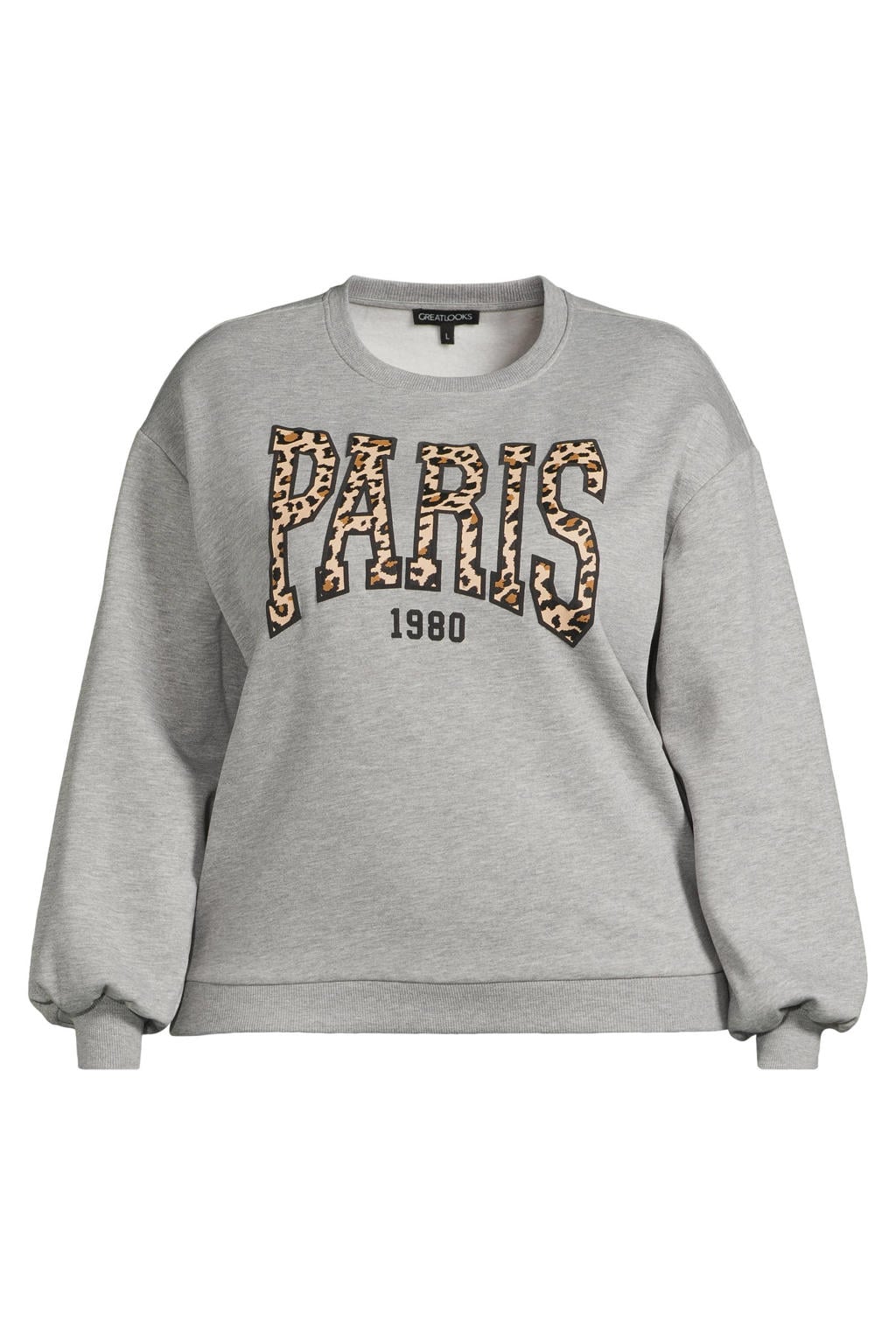 Grijze dames GREAT LOOKS sweater met effen, lange mouwen en ronde hals