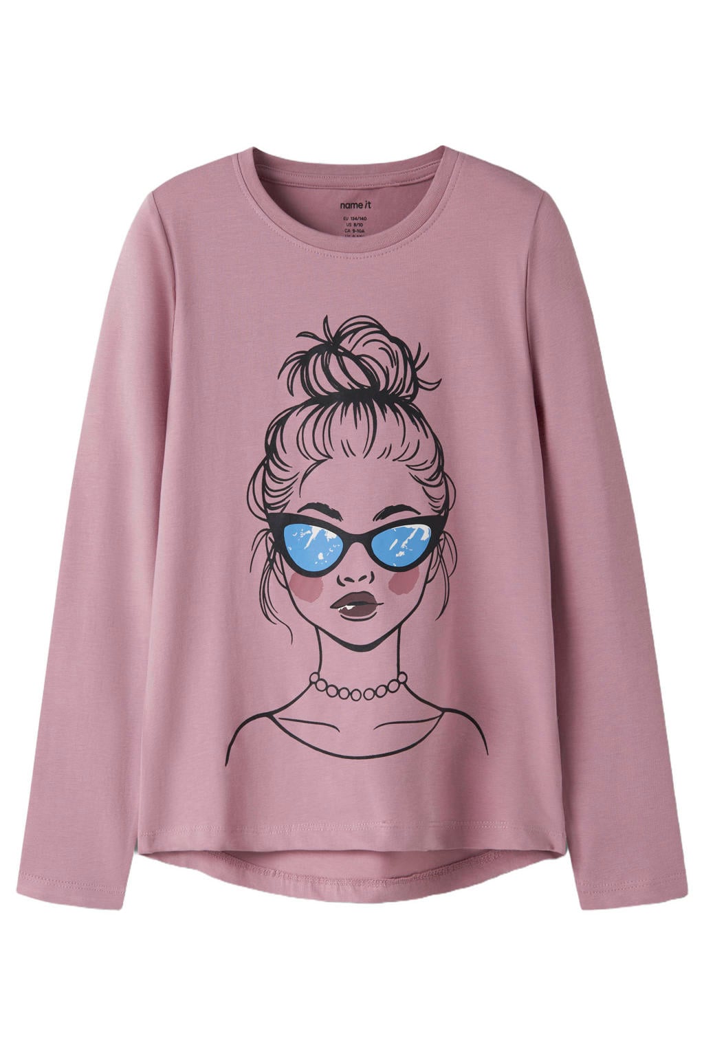 Lilakleurige meisjes NAME IT KIDS rechtvallende longsleeve van stretchkatoen met printopdruk, lange mouwen en ronde hals