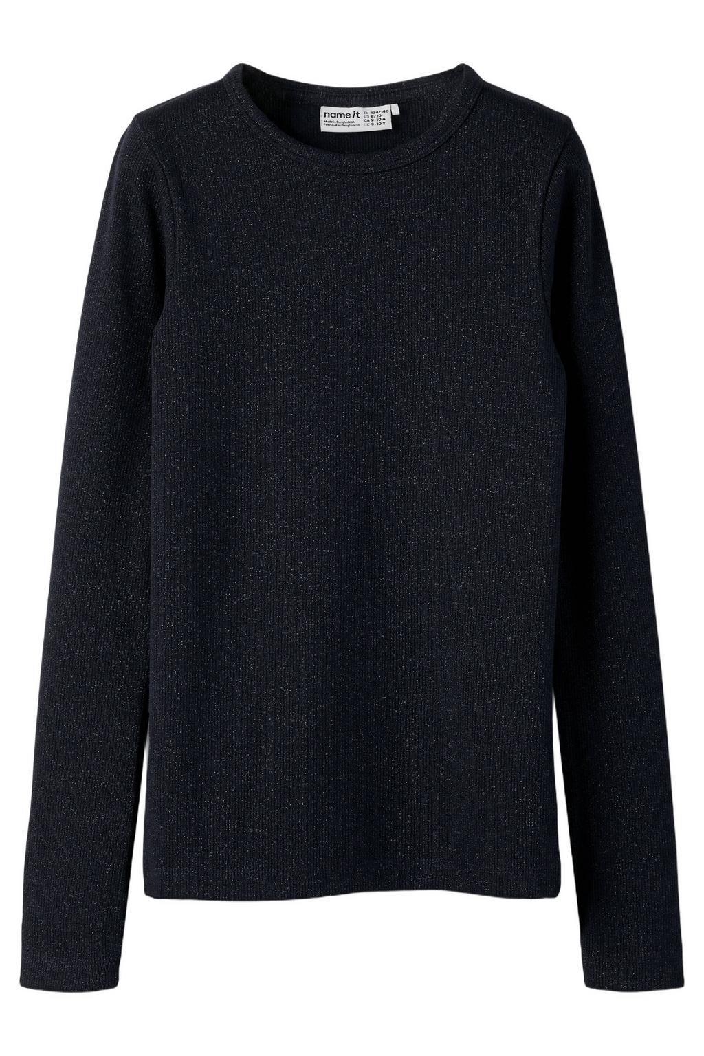 Donkerblauwe meisjes NAME IT KIDS rechtvallende longsleeve van viscose met effen, lange mouwen, ronde hals en lurex