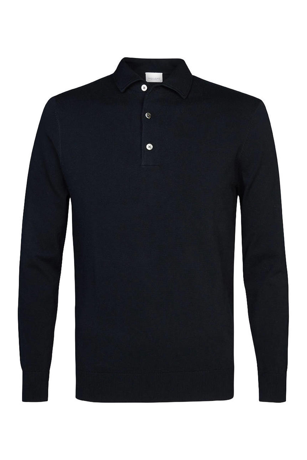 Profuomo zijden regular fit polo - donkerblauw