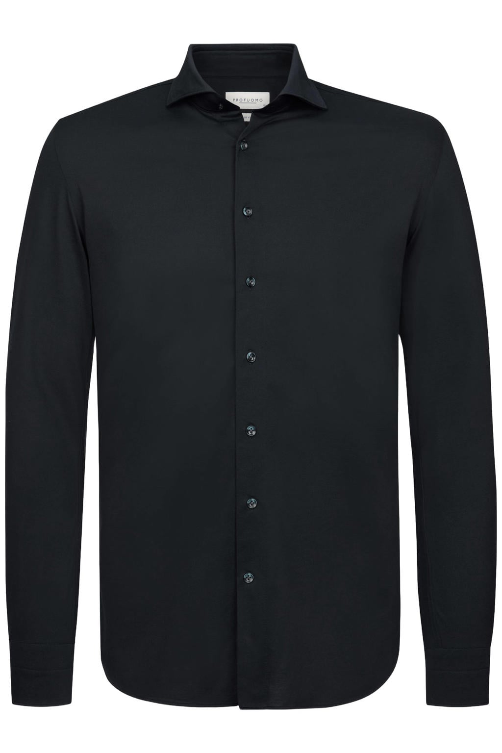 Donkerblauwe heren Profuomo slim fit overhemd van katoen met effen, lange mouwen en klassieke kraag