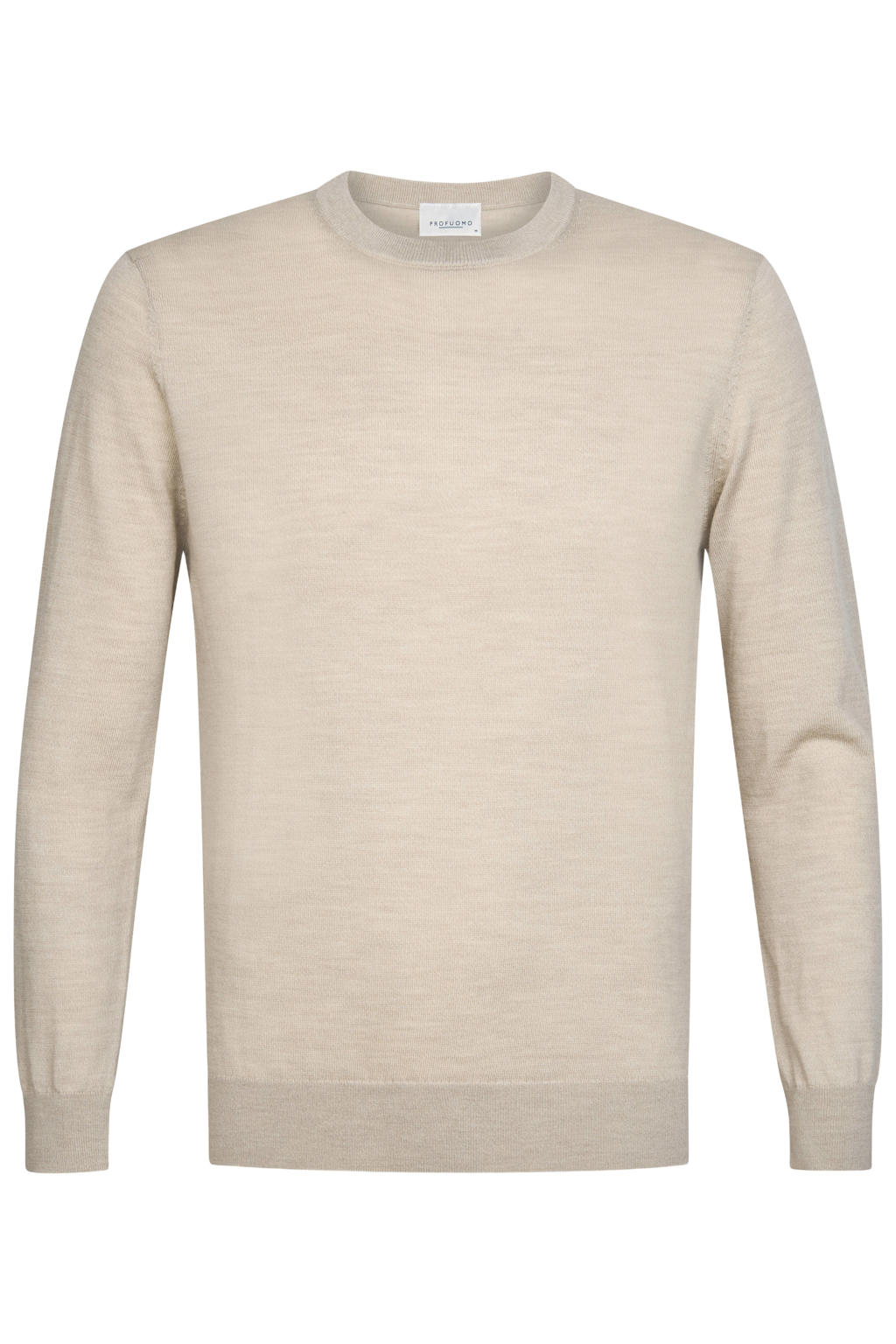 Profuomo wollen regular fit gebreide gemêleerde trui - beige