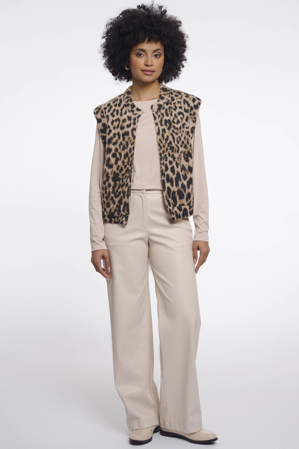 Bruine dames Rino & Pelle bodywarmer van polyamide met panterprint en ronde hals