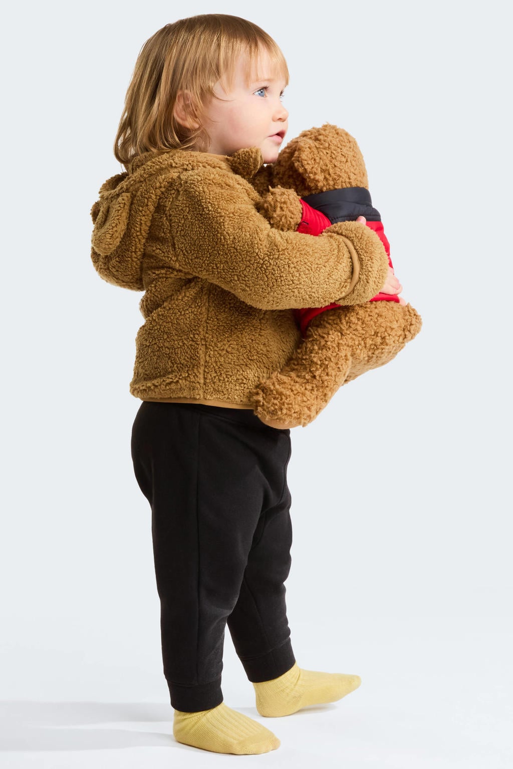 Bruine jongens en meisjes The North Face teddy fleecevest met effen, lange mouwen, capuchon en ritssluiting