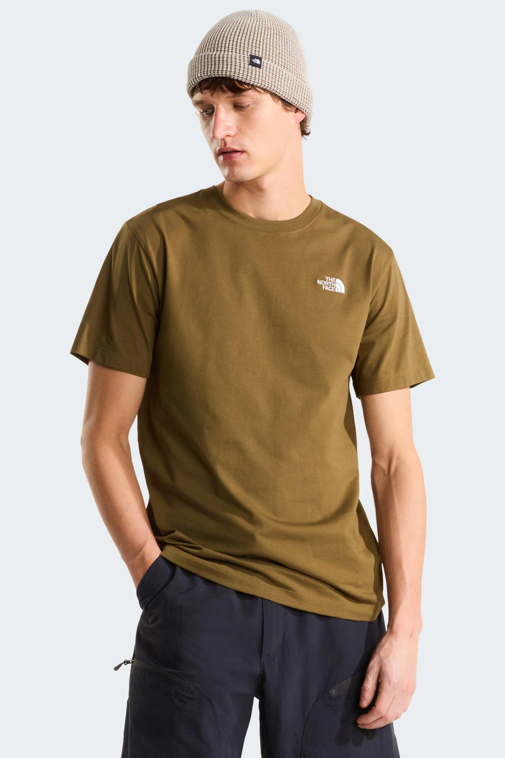 Donkergroene heren The North Face T-shirt Evolution Simple Dome van katoen met effen, korte mouwen en ronde hals