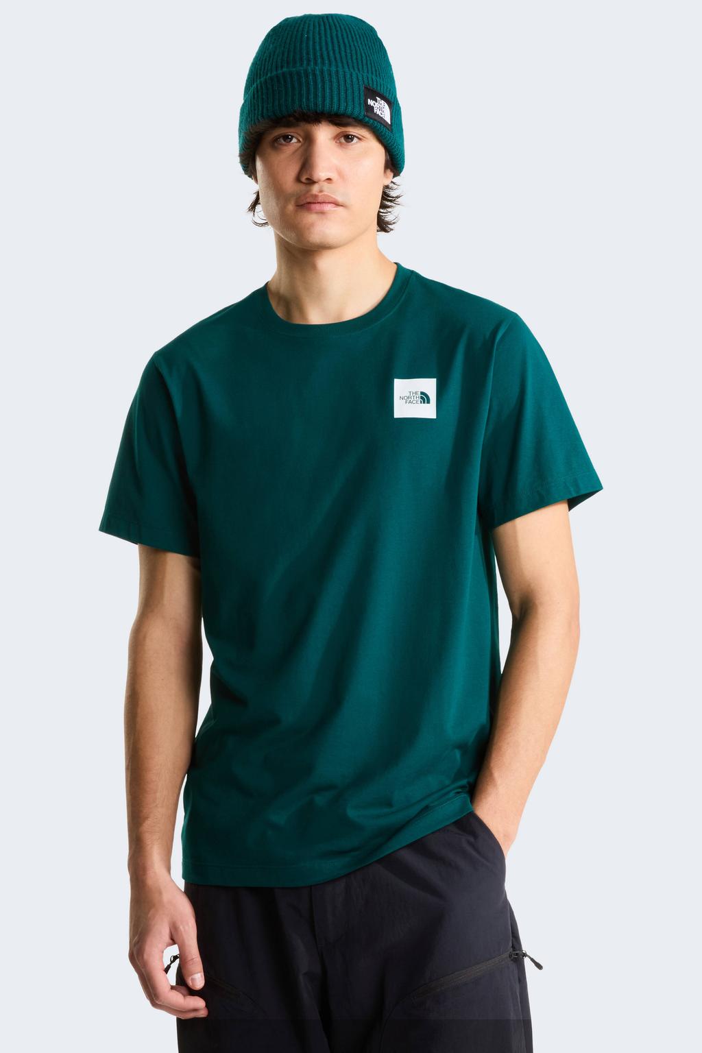 Petrolkleurige heren The North Face T-shirt van katoen met logo dessin, korte mouwen en ronde hals