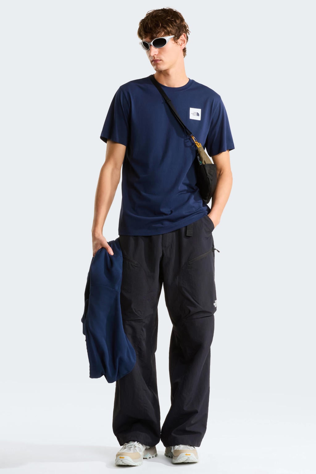 Donkerblauwe heren The North Face T-shirt van katoen met logo dessin, korte mouwen en ronde hals