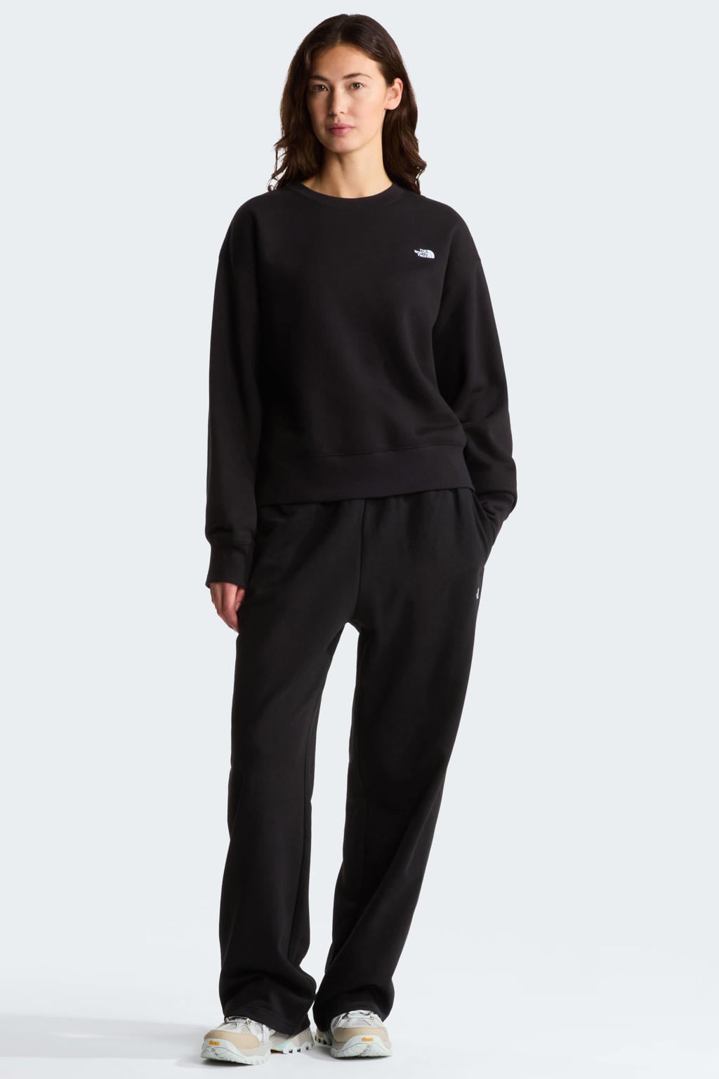 Zwarte dames The North Face Essential Simple Dome sweater van katoen met effen, lange mouwen en ronde hals