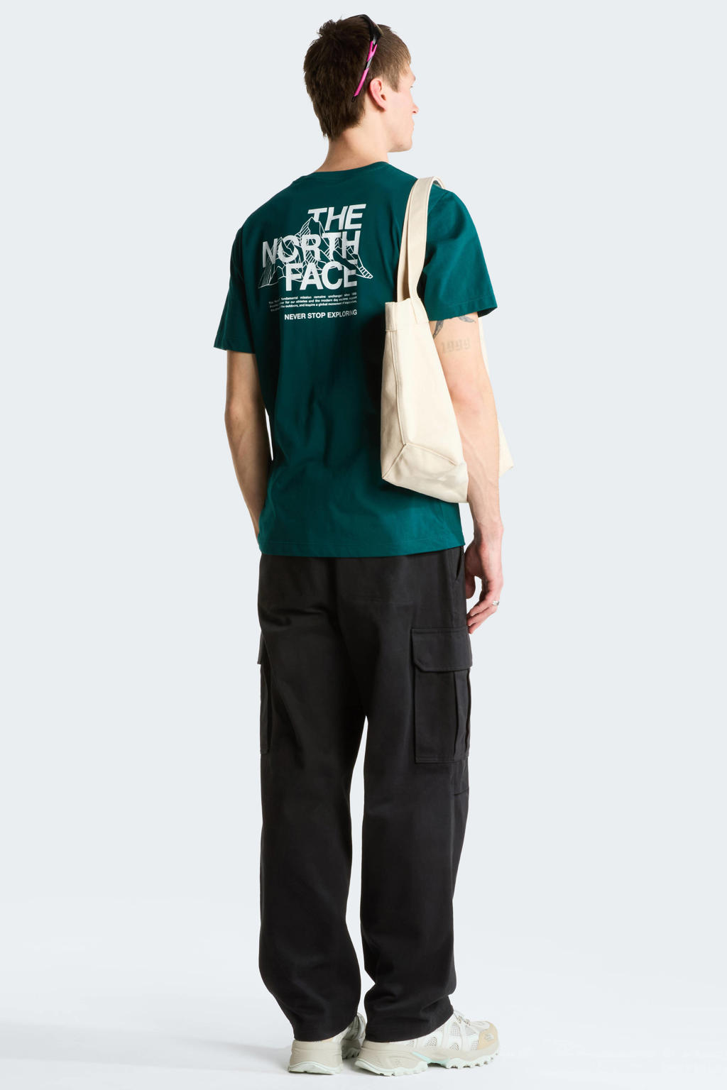 Donkergroene heren The North Face T-shirt ountain Sketch van katoen met backprint, korte mouwen en ronde hals