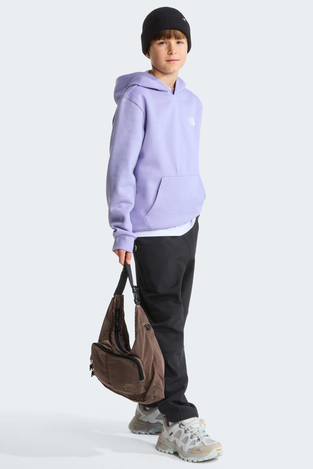 Lilakleurige jongens en meisjes The North Face Evolution Box NSE sweater met backprint, lange mouwen en capuchon