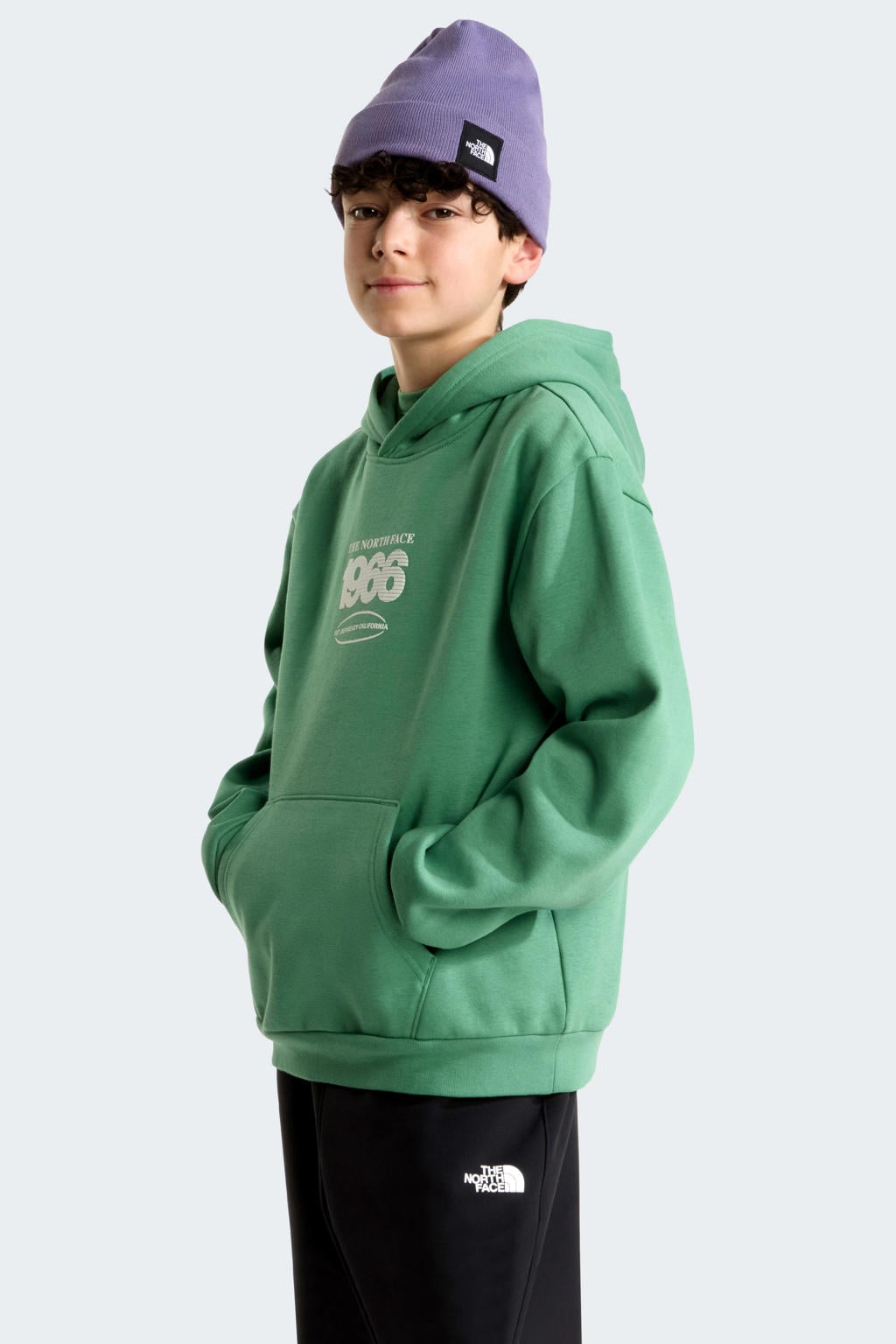 Groene jongens en meisjes The North Face track hoodie van sweat materiaal met lange mouwen en capuchon
