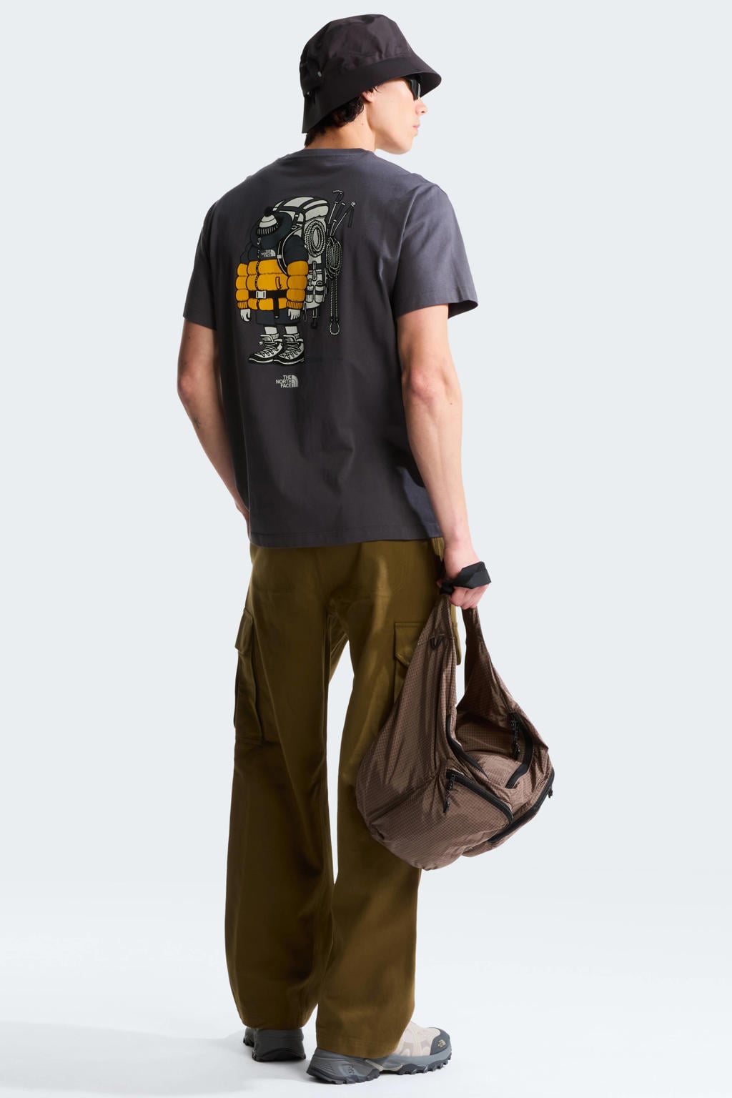 Antraciete heren The North Face Gear p Get Out T-shirt van katoen met backprint, korte mouwen en ronde hals