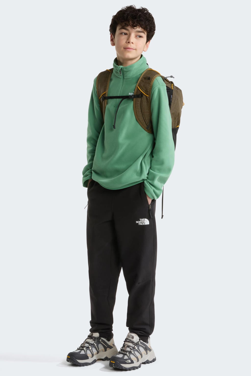 Groene jongens en meisjes The North Face Glacier sweater met effen, lange mouwen, opstaande kraag en halve rits
