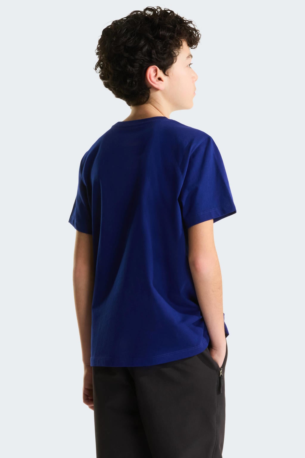 Donkerblauwe jongens en meisjes The North Face T-shirt- van katoen met logo dessin, korte mouwen en ronde hals