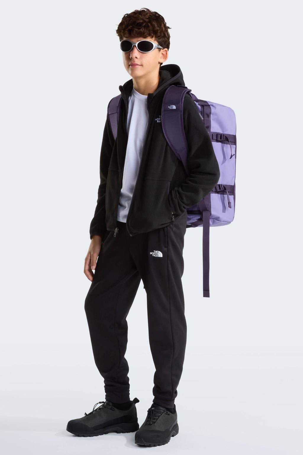 Zwarte jongens en meisjes The North Face fleecevest van polyester met effen, lange mouwen, opstaande kraag en ritssluiting