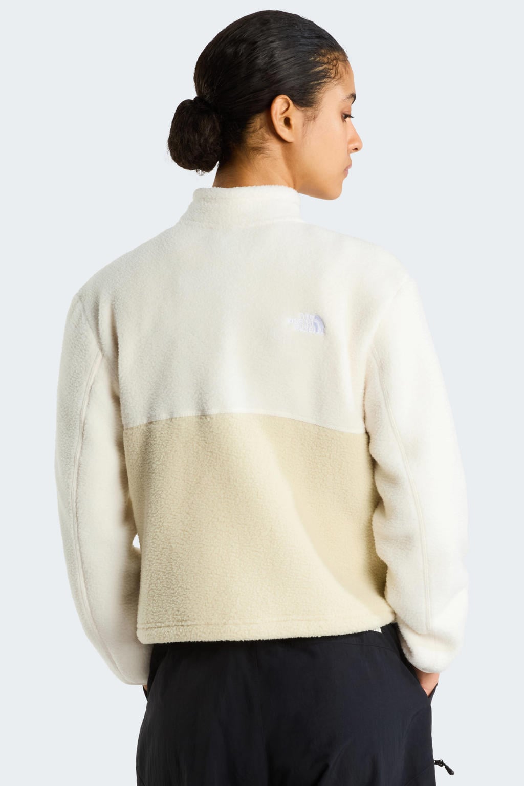 Lichtgeel en ecru dames The North Face fleecetrui van polyester met lange mouwen, opstaande kraag en halve rits