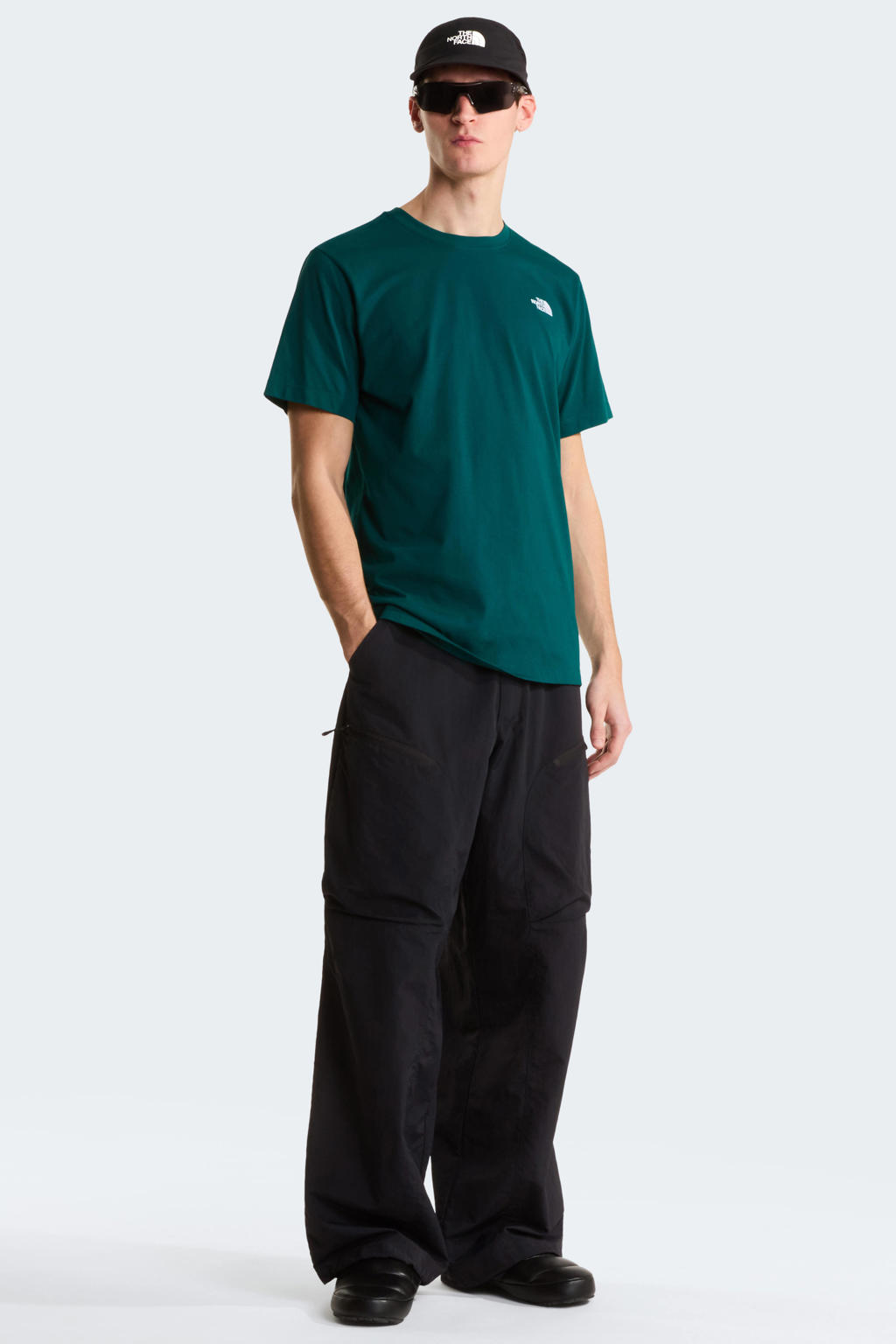 Petrolkleurige heren The North Face T-shirt Evolution Simple Dome van katoen met effen, korte mouwen en ronde hals