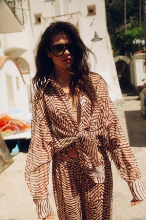 oversized strandtuniek met dierenprint - bruin
