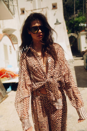 oversized strandtuniek met dierenprint - bruin