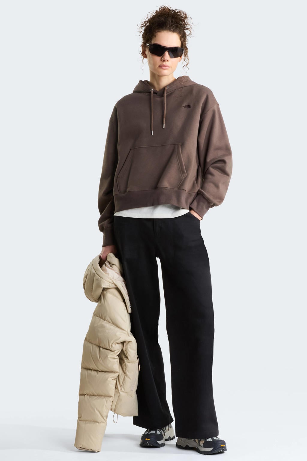 Bruine dames The North Face Essential Simple Dome hoodie van sweat materiaal met effen, lange mouwen en capuchon