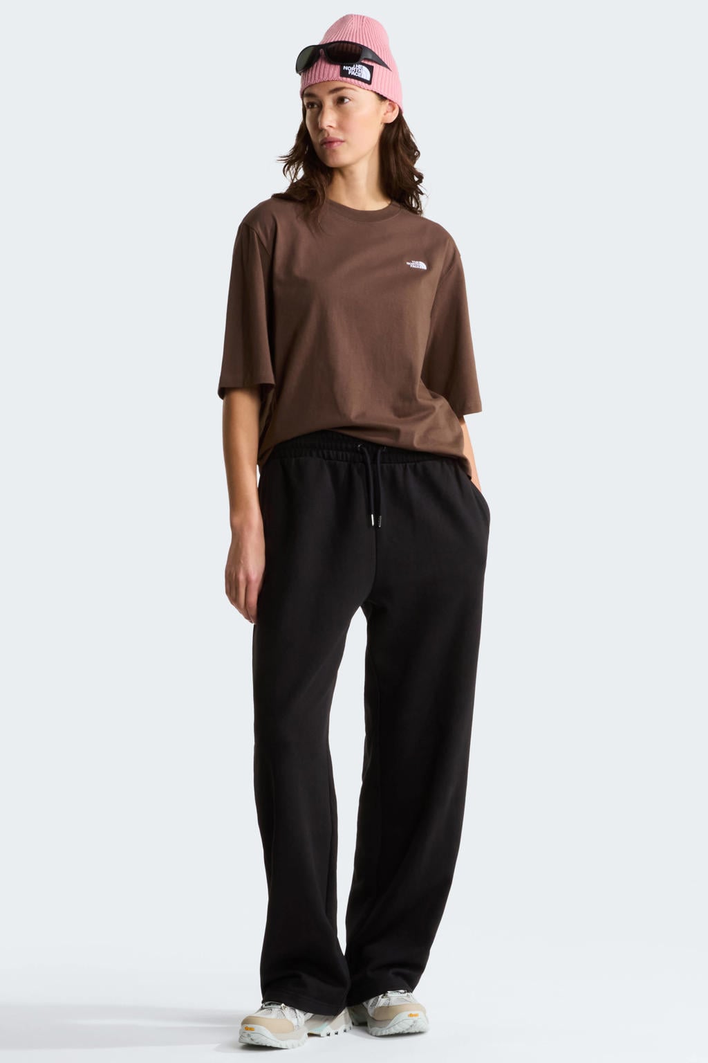 Bruine dames The North Face T-shirt van katoen met logo dessin, korte mouwen en ronde hals