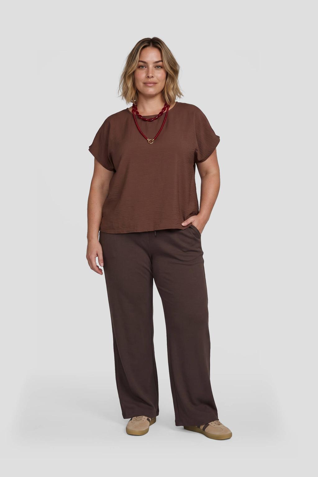Donkerblauwe dames GREAT LOOKS blousetop van viscose met effen, korte mouwen en ronde hals
