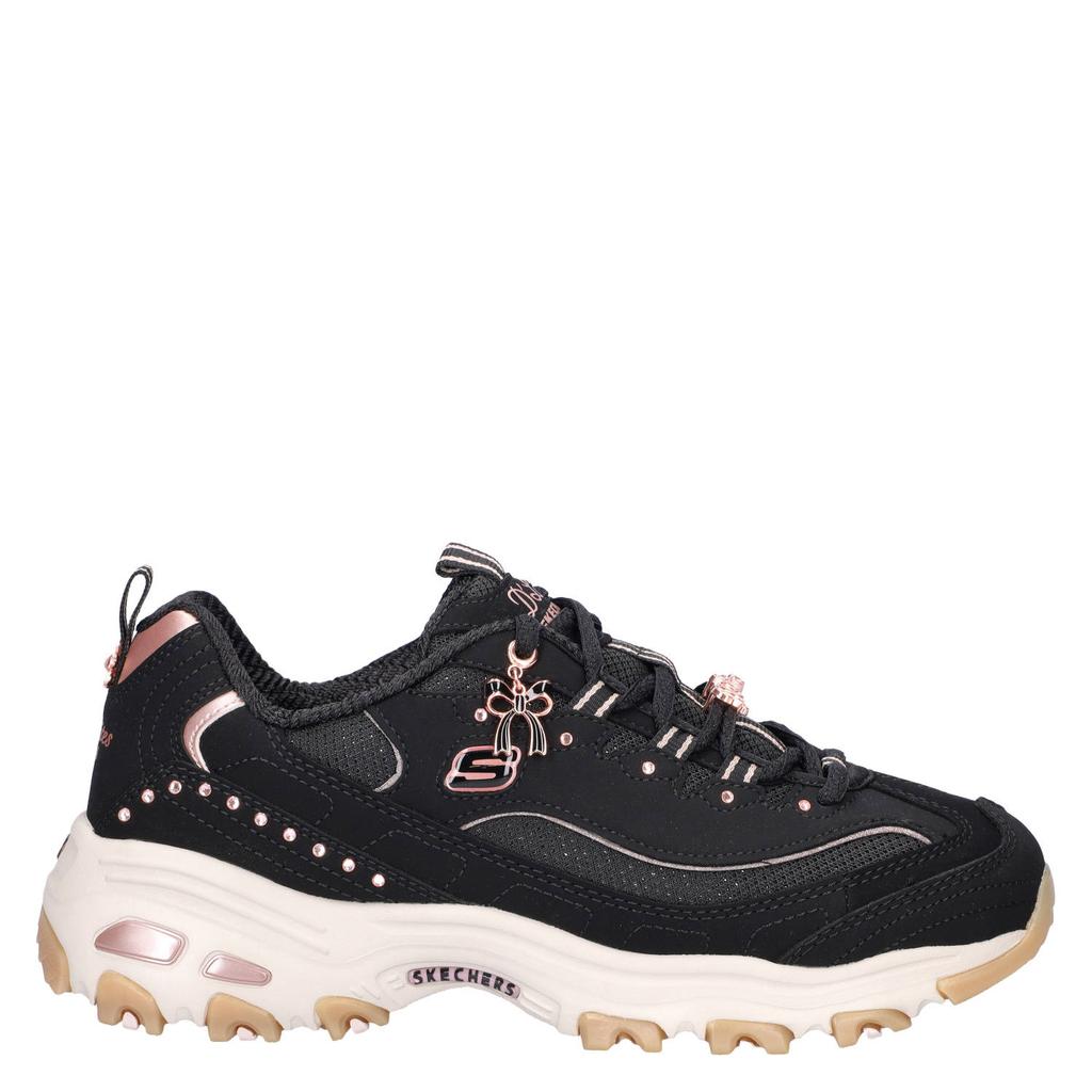 Zwart en roze dames Skechers D'Lites 20th Anniversary chunky sneakers - van imitatieleer met veters