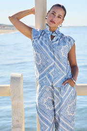 thumbnail: LOLALIZA viscose gebloemde blouse met glitters - lichtblauw