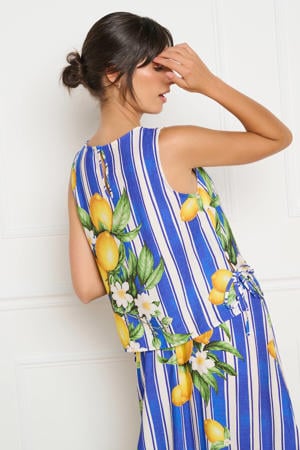 gestreepte top met split - blauw