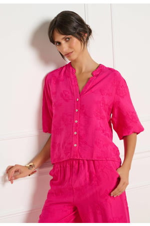 viscose gebloemde broderie blouse - roze