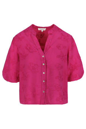 viscose gebloemde broderie blouse - roze