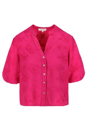 viscose gebloemde broderie blouse - roze