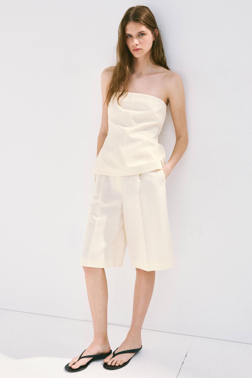 Ecru dames Mango top Ecru van viscose met effen en strapless hals