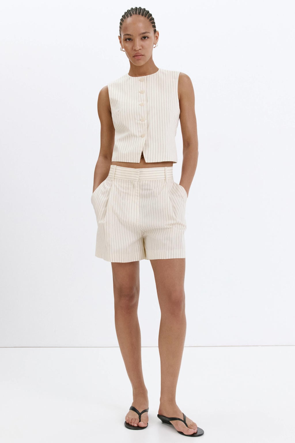 Mango gilet met open rug en krijtstreep - ecru