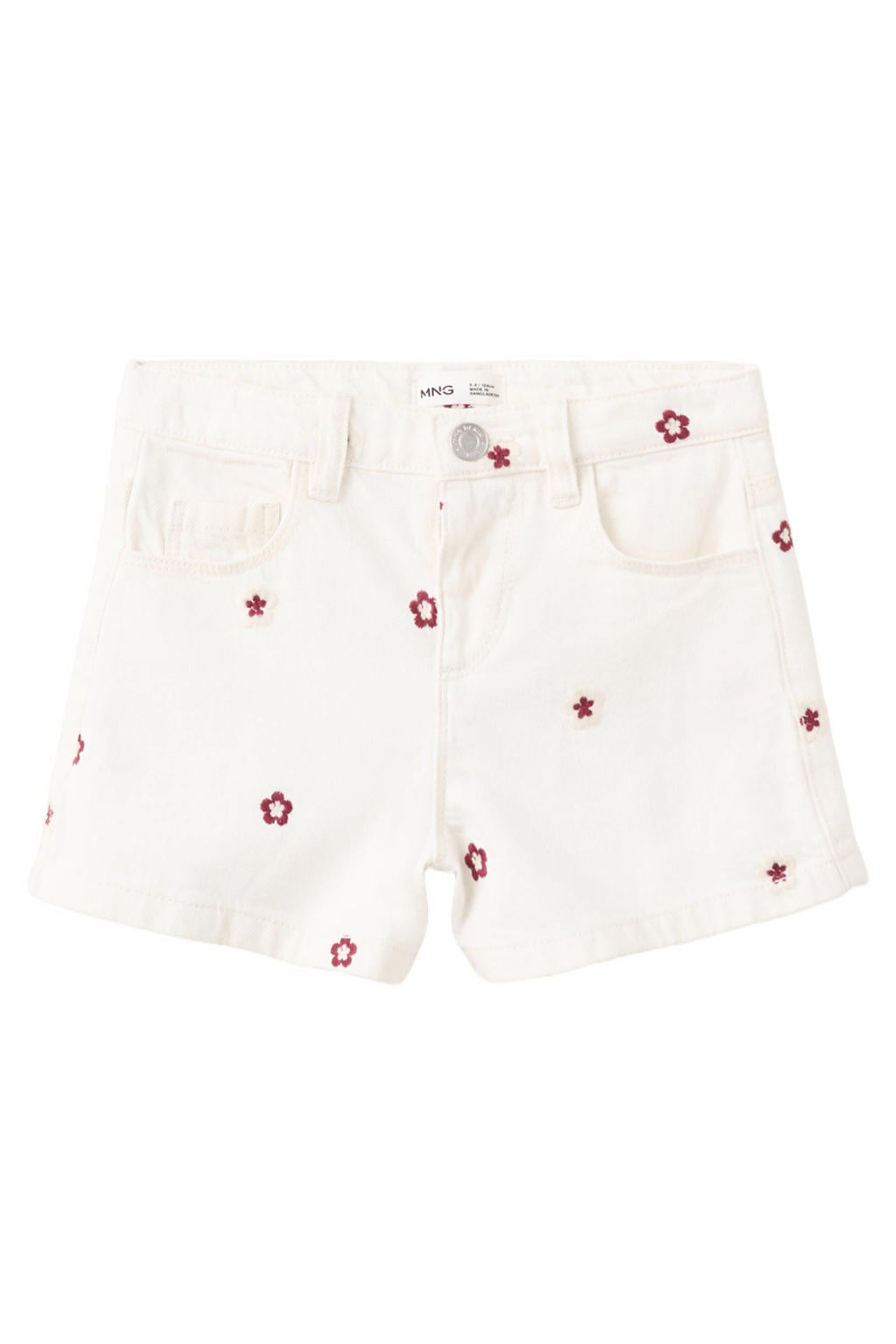 Mango Kids gebloemde denim short met borduursels - ecru