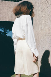 thumbnail: Mango viscose straight leg bermuda short met linnen - ecru