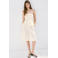 Mango viscose straight leg bermuda short met linnen - ecru